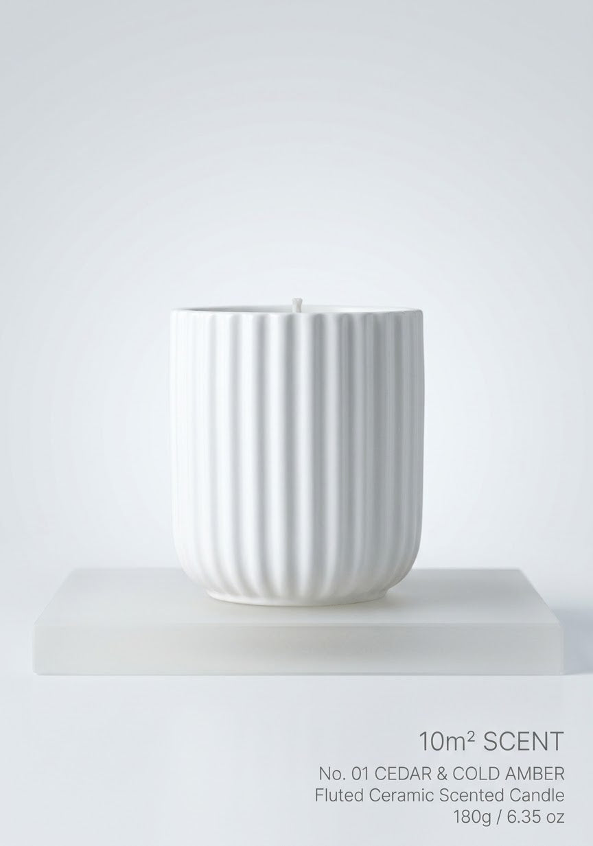No. 01 CEDAR & COLD AMBER | Fluted Ceramic Scented Candle 180g