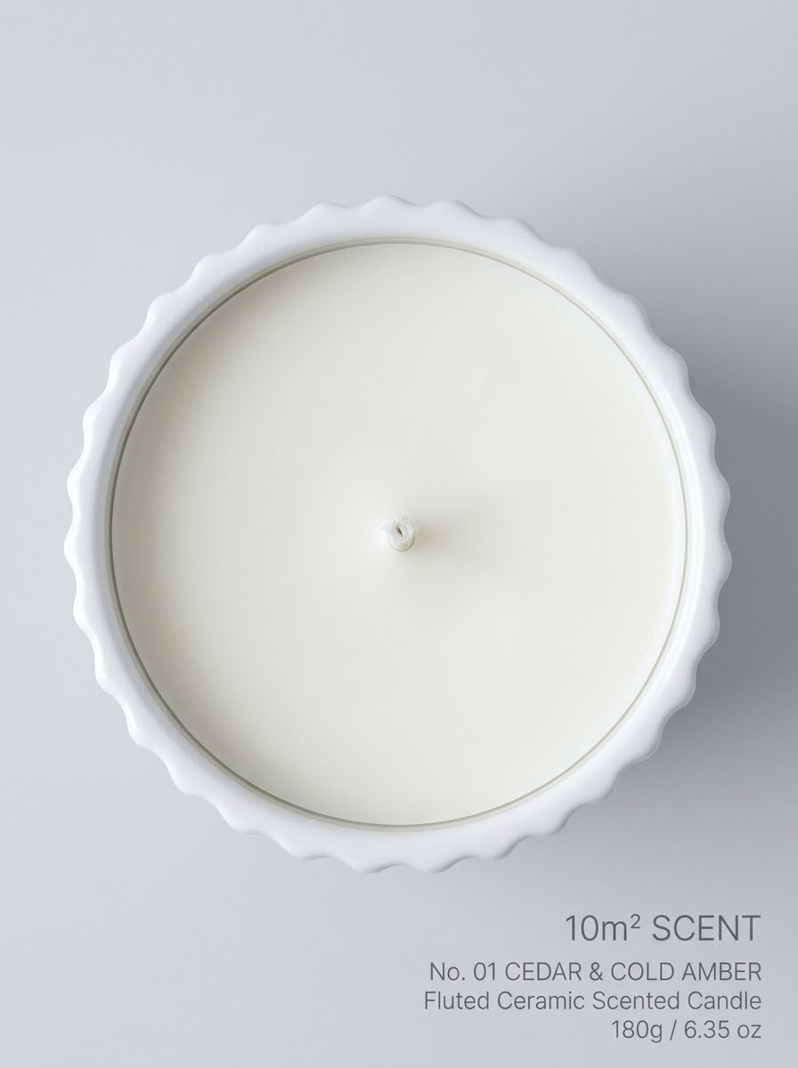 No. 01 CEDAR & COLD AMBER | Fluted Ceramic Scented Candle 180g
