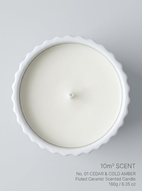 No. 01 CEDAR & COLD AMBER | Fluted Ceramic Scented Candle 180g