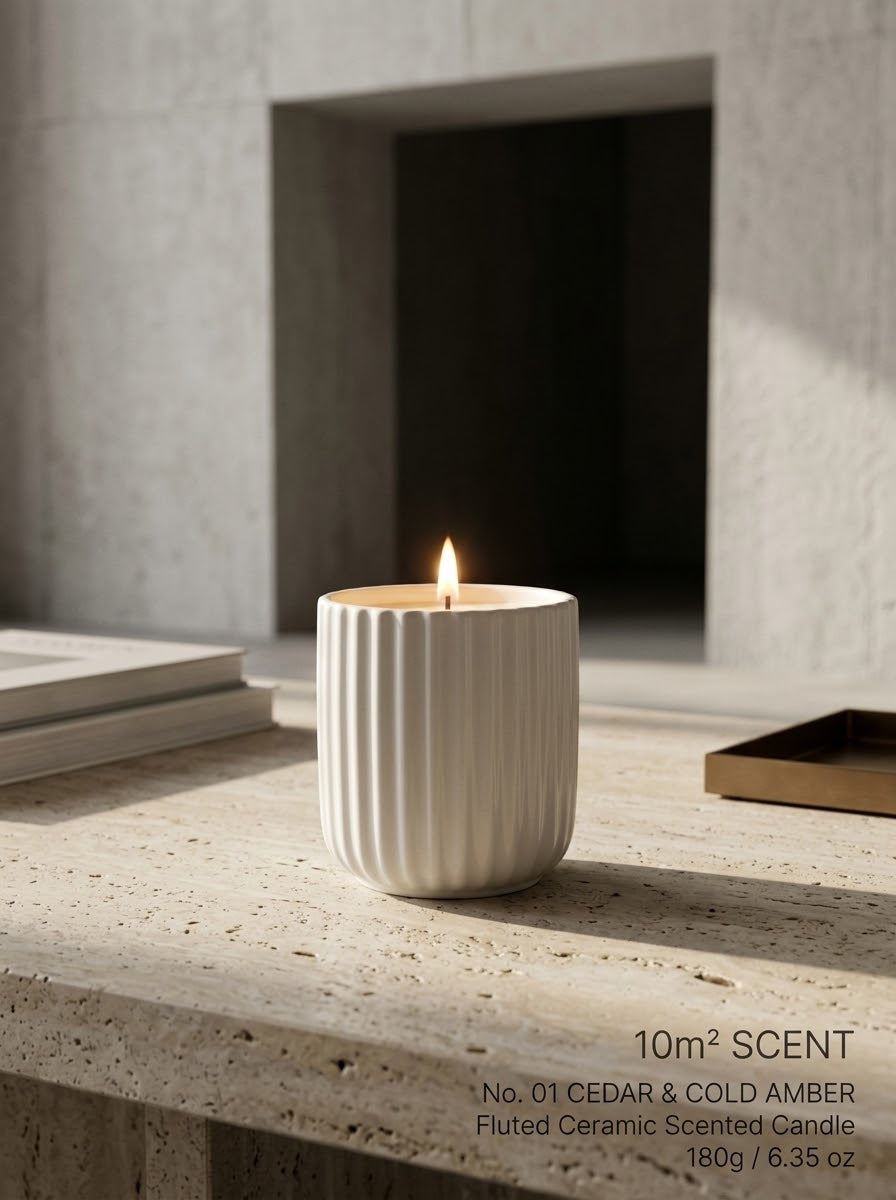 No. 01 CEDAR & COLD AMBER | Fluted Ceramic Scented Candle 180g